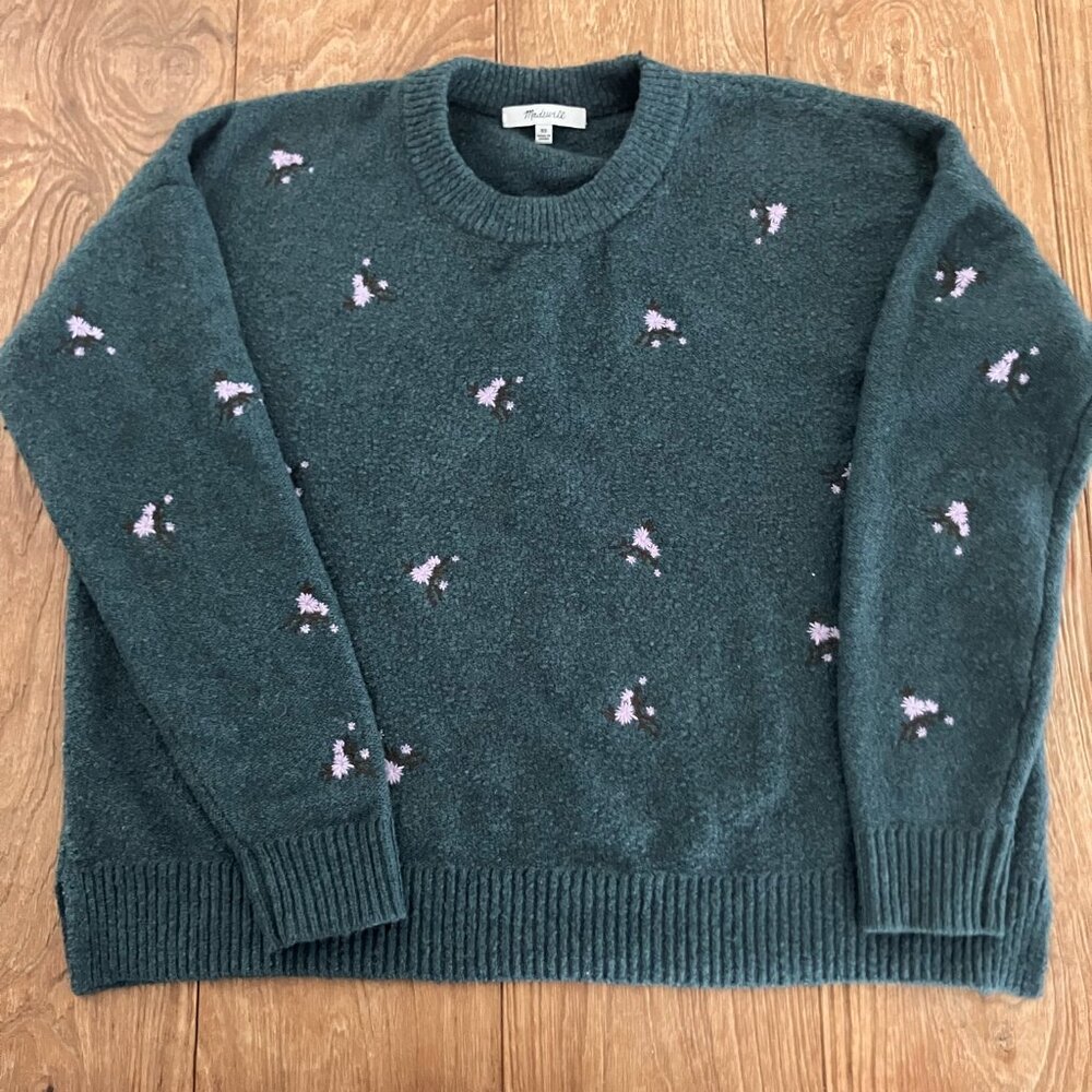 EUC Madewell Embroidered Cross-Stitch Floral Pullover Sweater, Sz XS - Picture 3 of 5